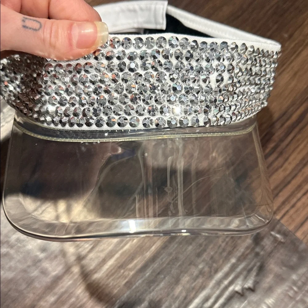 Clear Rhinestone Trim Women’s Visor Hat - Silver Accent